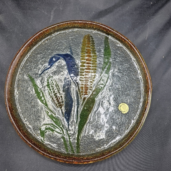 Artglass Fused Glass Plate Tray Corn Made In Israel Orig Sticker - Picture 5 of 9